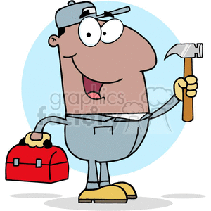 4318-Construction-Worker-With-Hammer-And-Tool-Box clipart. Royalty-free image # 382372