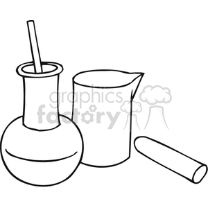 Black and white outline of chemistry beakers  clipart. Commercial use image # 382468
