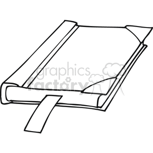 Black and white outline of a hard cover book  clipart.