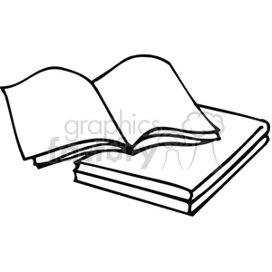Black and white outline of an open book with blank pages 
