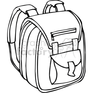 Black and white outline of a backpack with padded straps  clipart.