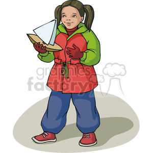 Cartoon girl with a sailboat  clipart.