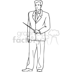 clipart - Black and white outline of a teacher giving a presentation.
