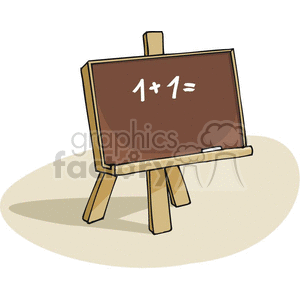 Cartoon blackboard with an addition problem displayed  clipart. Royalty-free image # 382800