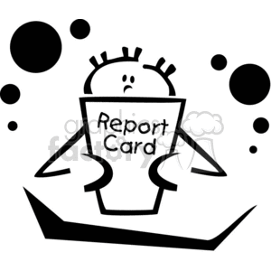 Black and white outline of a little boy reading his report card  clipart. Royalty-free image # 382824