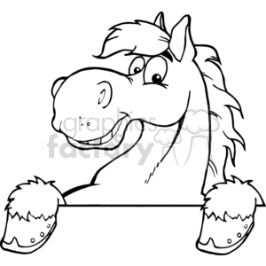 black and white outline of a cartoon horse clipart. Commercial use image # 383307