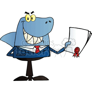 cartoon shark holding a contract clipart.