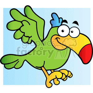 cartoon tropical bird with blue background