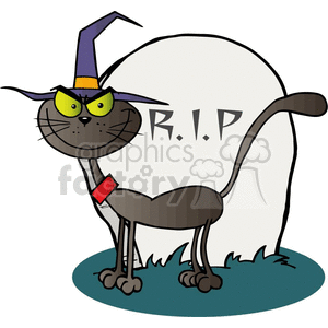 cartoon cat by a tombstone