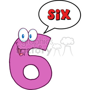 5005-Clipart-Illustration-of-Number-Six-Cartoon-Mascot-Character-With-Speech-Bubble clipart. Commercial use image # 385207