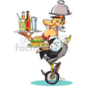 cartoon comics funny waiter restaurant unicycle server food dinner eating+out