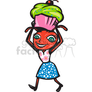 clipart - ant female carry cupcake.