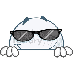 5745 Royalty Free Clip Art Smiling Golf Ball With Sunglasses Hiding Behind A Sign clipart.