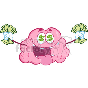 clipart - 5830 Royalty Free Clip Art Money Loving Brain Cartoon Character.