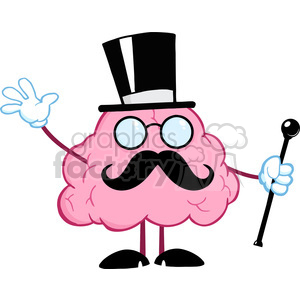 5860 Royalty Free Clip Art Brain Gentleman With Cylinder Hat And Cane Waving For Greeting clipart.