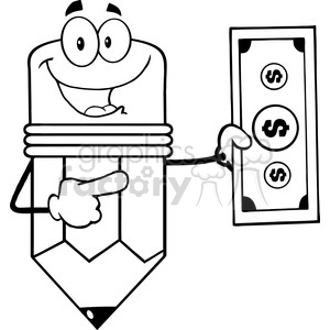5925 Royalty Free Clip Art Pencil Cartoon Character Showing A Dollar Bill clipart. Royalty-free image # 389010