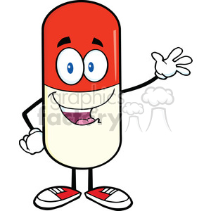 6292 Royalty Free Clip Art Pill Capsule Cartoon Character Waving For Greeting clipart. Commercial use image # 389300