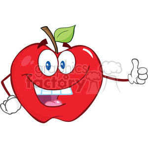 6514 Royalty Free Clip Art Smiling Apple Cartoon Mascot Character Holding A Thumb Up clipart. Royalty-free image # 389495