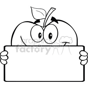clipart - 6537 Royalty Free Clip Art Black and White Apple Character Holding A Banner.