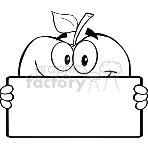 6537 Royalty Free Clip Art Black And White Apple Character Holding