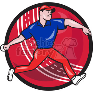 cartoon retro cricket batsman player batting sports