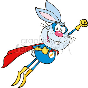 Blue Rabbit Superhero Cartoon Character Flying clipart.