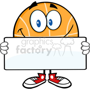 clipart - Royalty Free RF Clipart Illustration Smiling Basketball Cartoon Character Holding A Banner.