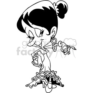 cartoon female clap dancer in black and white clipart. Commercial use image # 390679