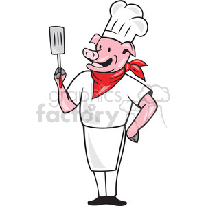 retro pig pork chef cook dinner restaurant spatula mascot