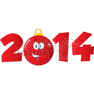 7006 Royalty Free RF Clipart Illustration 2014 Year With Cartoon Red Christmas Ball clipart.