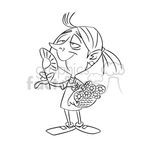 cartoon characters funny girl smelling fresh flowers woman