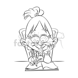 vector drawing of girl doing her homework cartoon clipart. Royalty-free image # 393722