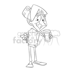 black and white image of female pouring a drink jugo de naranja negro clipart. Commercial use image # 394042