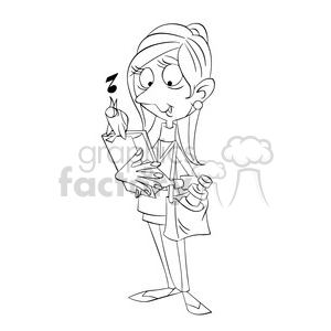 clipart - girl with bird signing to her in black and white.