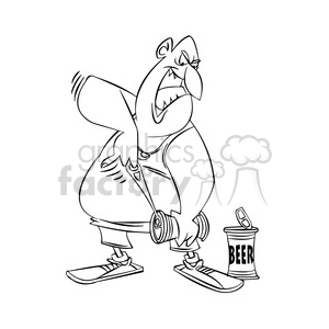 large man trying to open beer can black and white clipart. Commercial use image # 395069