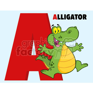 Illustration Funny Cartoon Alphabet A With Aligator clipart. Royalty-free image # 395340
