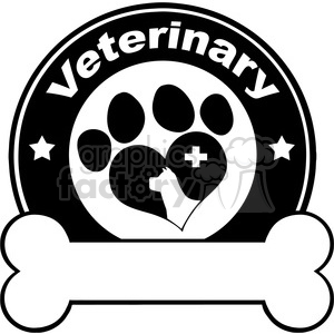 Royalty Free RF Clipart Illustration Veterinary Black Circle Label Design With Love Paw Dog Bone Under Text clipart.