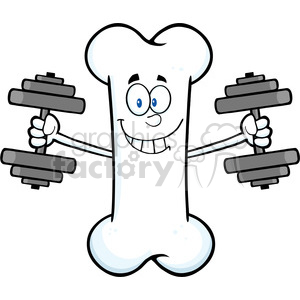 clipart - Royalty Free RF Clipart Illustration Smiling Bone Cartoon Mascot Character Training With Dumbbells.
