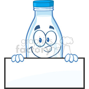 Royalty Free RF Clipart Illustration Smiling Milk Bottle Character Over A Blank Sign