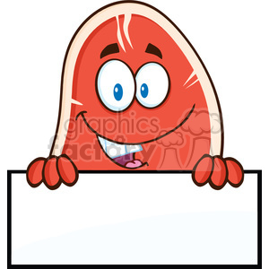 8416 Royalty Free RF Clipart Illustration Steak Cartoon Mascot Character Smiling Over A Blank Sign Vector Illustration Isolated On White clipart.
