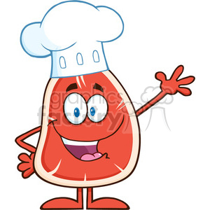 8404 Royalty Free RF Clipart Illustration Chef Steak Cartoon Mascot Character Waving Vector Illustration Isolated On White clipart. Commercial use image # 396535