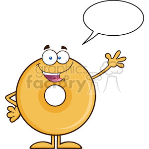 8647 Royalty Free RF Clipart Illustration Funny Donut Cartoon Character Waving Vector Illustration Isolated On White With Speech Bubble clipart. Commercial use image # 396709