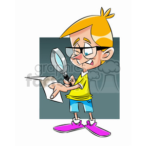 small boy using a magnifying glass cartoon clipart.