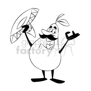 paul the cartoon pear character singing mexican music black white clipart.