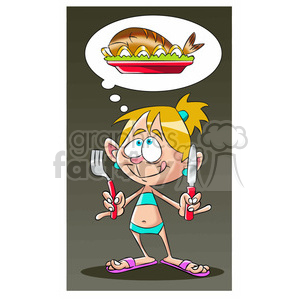 clipart - ally the cartoon character dreaming of food.