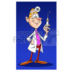 clipart - doug the cartoon doctor holding a hypodermic needle.