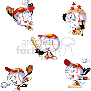character mascot cartoon baseball ball player sports set batter batting bat pitcher injury shortstop