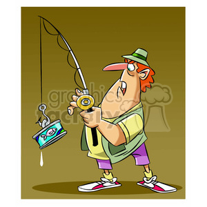 stan the cartoon fishing character catching a can of tuna clipart.