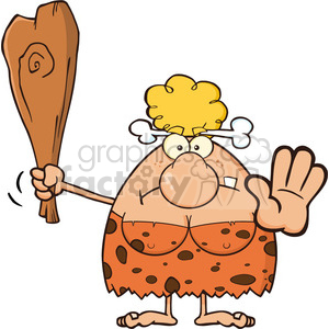 clipart - 9976 angry cave woman cartoon mascot character gesturing and standing with a spear vector illustration.