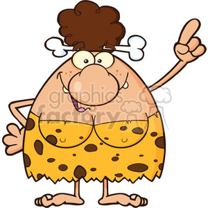 smiling brunette cave woman cartoon mascot character pointing vector illustration clipart. Commercial use image # 399104